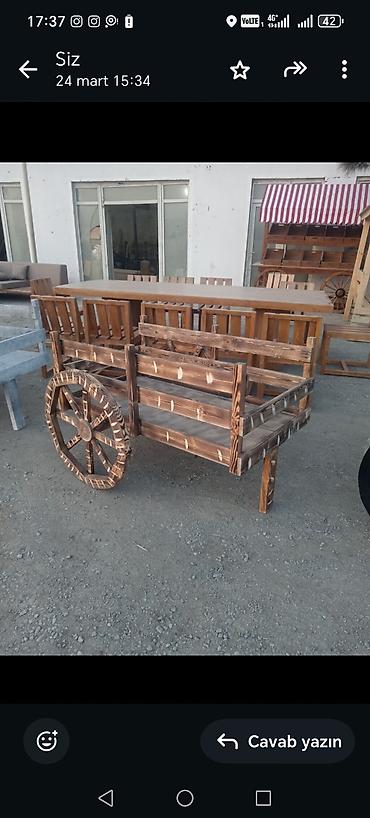 Digər bağ, çöl mebeli: Dekorativ taxta araba – bağ, həyət, kafe və fotozona üçün. - — 1