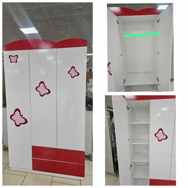 Uşaq dolabları: Qız üçün, Yeni, 3 qapılı, Açılan, Düz dolab