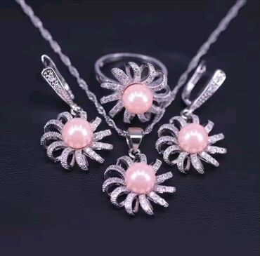 fossil prsten sat: Set: Earrings, Necklace, Pendant, Material: Pearl, Cubic zirconia