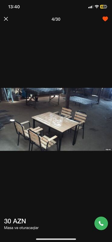 Bağ, çöl masa və oturacaq dəstləri: Yeni, Dördbucaq masa, 4 stul, Açılmayan, Stullar ilə, Taxta, Azərbaycan — 13