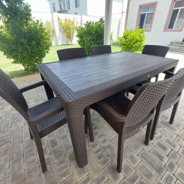 dəmir stul: Новый, Прямоугольный стол, 6 стульев, Нераскладной, Со стульями, Плетеный, Турция