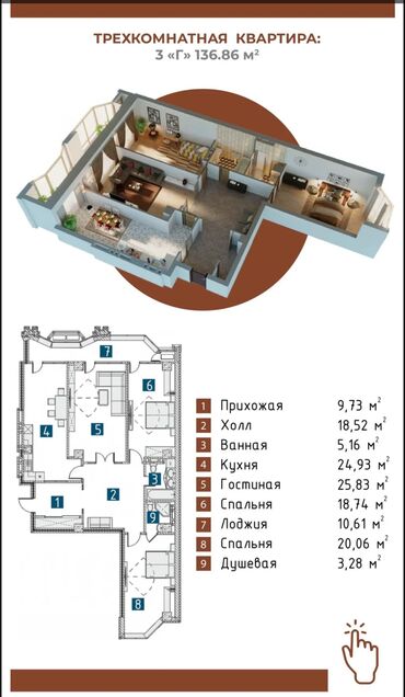 Продажа квартир: 3 комнаты, 137 м², Элитка, 2 этаж, ПСО (под самоотделку)