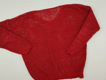 Czerwony sweter damski z dekoltem w kształcie litery V, wykonany z