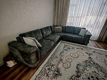 işlənmiş divan kreslo ucuz: Künc divan – geniş L formalı, müasir dizayn - Rəng: tünd boz — 2