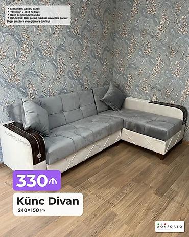 Ev və bağ: Künc divan – 240×150 sm - Mexanizm: açılan, bazalı (yataq funksiyası — 1