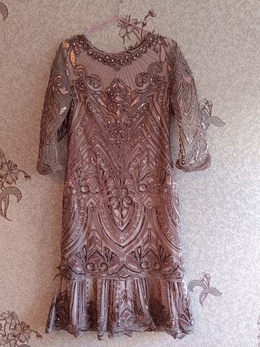 платье гипюр: Вечернее платье, Длинная модель, С рукавами, Стразы, 3XL (EU 46)