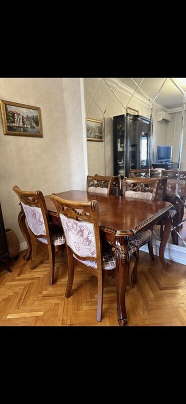 стол из массива дерева: Qonaq otağı üçün, Açılmayan, Dördbucaq masa, 6 stul