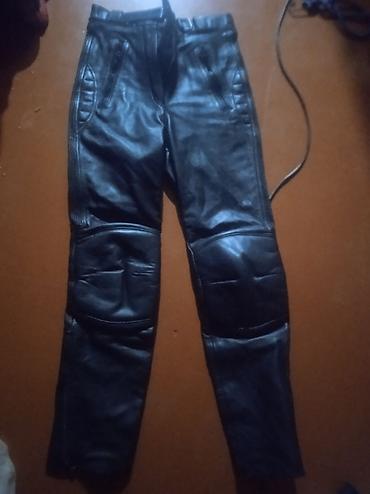 moto salvar: Qara dəri motosiklet şalvarı - Material: qalın, dayanıqlı dəri S — 1