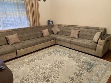 угловой диван с ящиками: Угловой диван, цвет - Бежевый, Новый