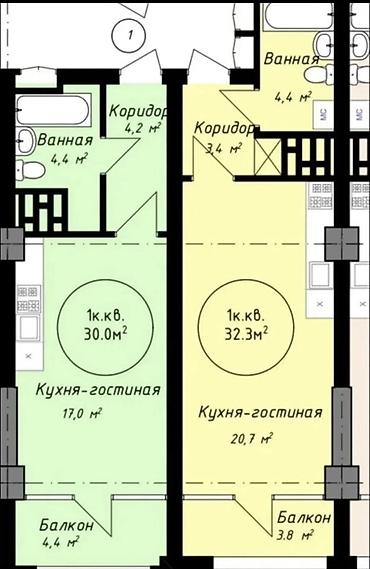 джидда: 1 комната, 30 м², парк Фучика Элитка, 13 этаж, ПСО (под самоотделку) — 1