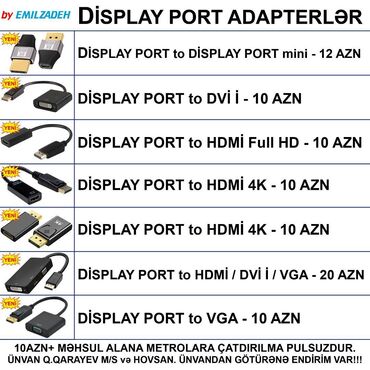 Masaüstü kompüterlər və iş stansiyaları: Display Port adapterlər ÜNVANDAN GÖTÜRƏNƏ ENDİRİM VAR!!! 📍Ünvan: Qara