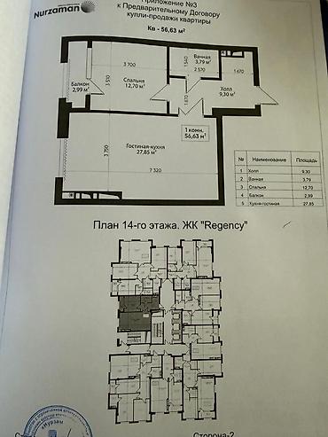 Продажа квартир: 1 комната, 57 м², Асанбай мкр Элитка, 14 этаж, ПСО (под самоотделку) — 2