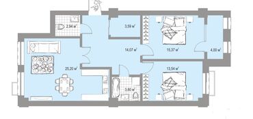 3 комнаты, 83 м², Элитка, 3 этаж, ПСО (под самоотделку)