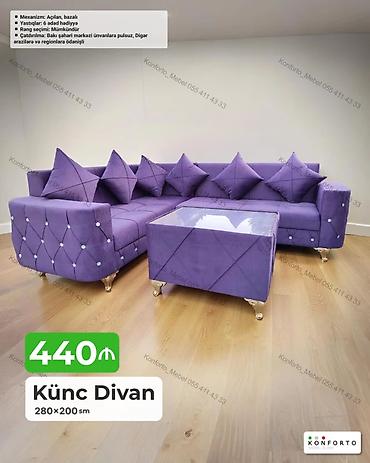 Divanlar: Künc divan – 280×200 sm - Mexanizm: açılan, bazalı - Yastıqlar: 6 — 1