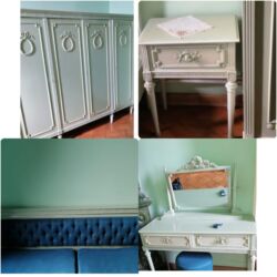 стеклянный обеденный стол: Двуспальная кровать, Шкаф, Трюмо, 2 тумбы, Б/у