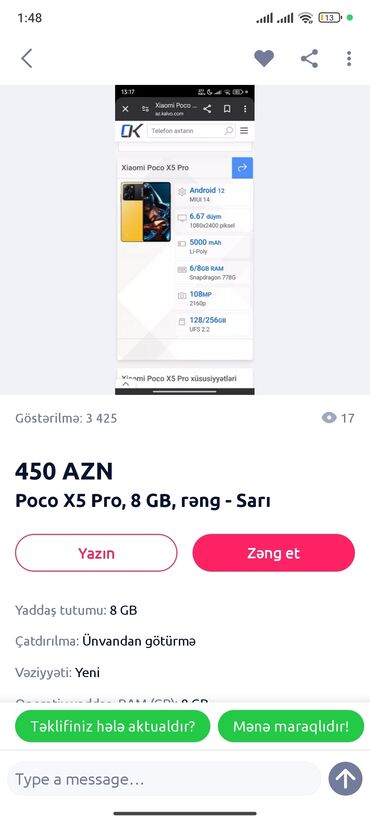 honor x8b qiyməti: Poco X5 Pro 5G, 128 GB, rəng - Qara, Düyməli, Sensor, Barmaq izi