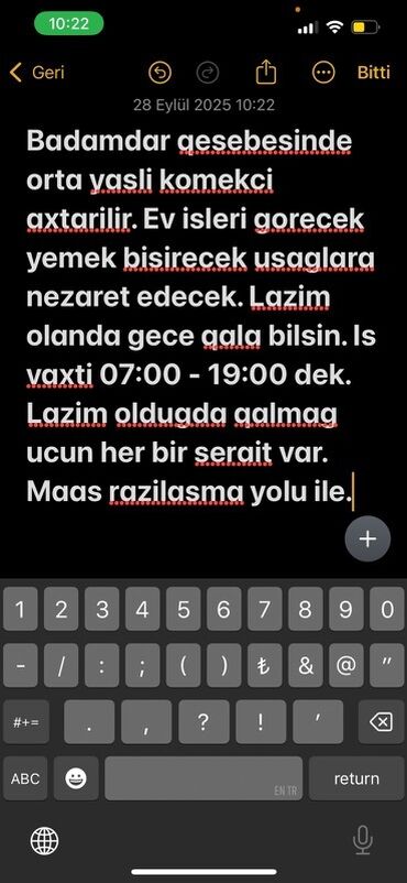 Marketinq, Reklam və PR: Ev qulluqçusu tələb olunur, Növbəli qrafik, Aylıq ödəniş