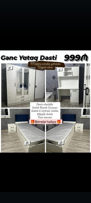 ikinci əl çarpayılar: Oğlan və qız üçün, Yeni, Dolab, Yazı masası