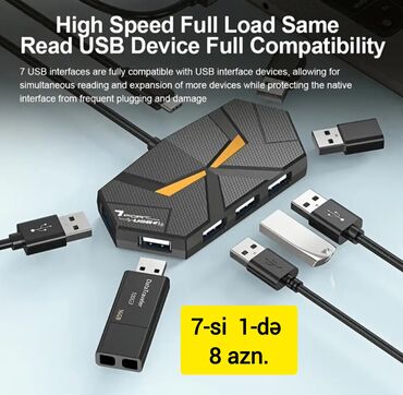 Digər kompüter aksesuarları: 8-i və 7-si 1-ində GENİŞLƏNDİRİCİ USB-lər satılır. • 1 USB — 9