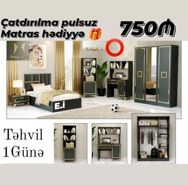 Masa və oturacaq dəstləri: Oğlan və qız üçün, Yeni, Təknəfərlik çarpayı, Dolab