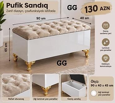 ev gulu: Pufik Sandıq – zərif dizayn, çoxfunksiyalı istifadə - Ölçü: 90 x 40 x — 1