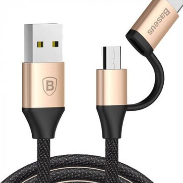 baseus encok w04: Baseus 2-si 1-də USB - Micro USB və Type-C başlıqlı kabel. 1 metrlik