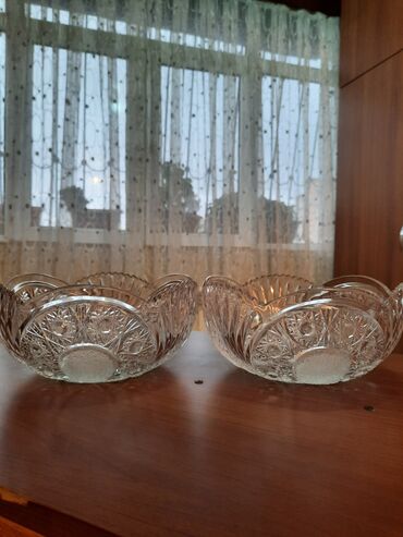 Продукты питания: Klasik naxışlı şüşə qablar – 2 ədəd - Material: şəffaf şüşə/kristal