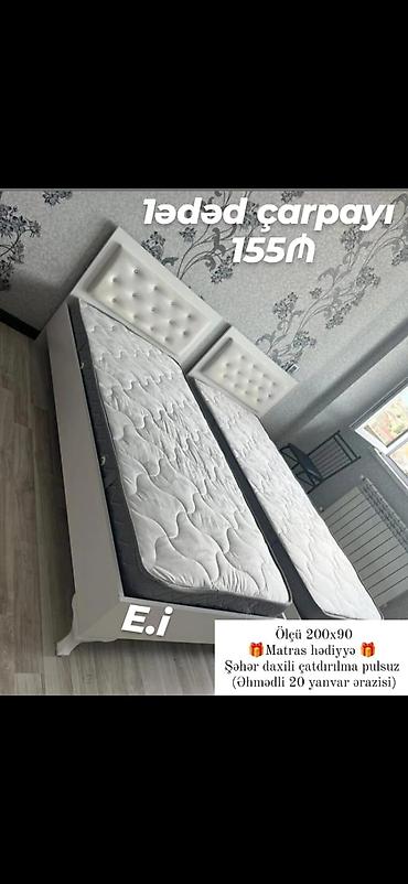 Ev üçün mebel: Məhsul: Tək nəfərlik çarpayı - Ölçü: 200 x 90 sm - Rəng: ağ - Yumşaq — 1