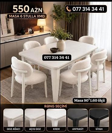 taxda stolpa: Yemək otağı dəsti – Masa + 6 stul - Ölçü: masa 90×160 sm - Komplekt — 2