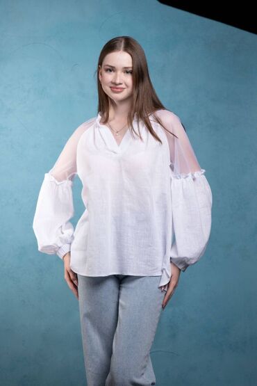 женская блуза: Блузка, Однотонный, Прозрачная модель