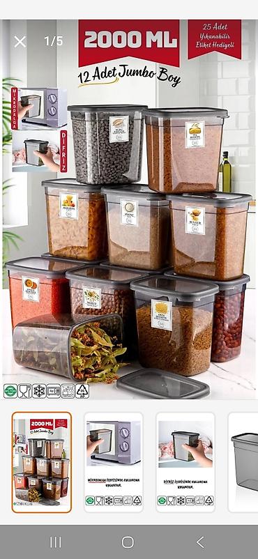 Mətbəx üçün 12 ədəd saxlama qabı dəsti - Həcm: hər biri 2000–2200 ml