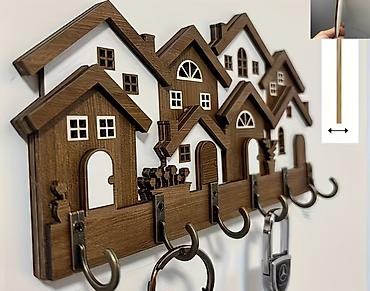 15 ключ: Декоративная настенная ключница с крючками «Домики» 650 сом - — 3