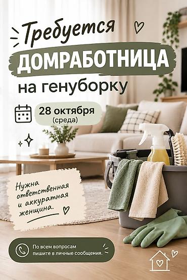 вакансии дворников: Требуется домработница на генеральную уборку. Дата: 28 октября — 1