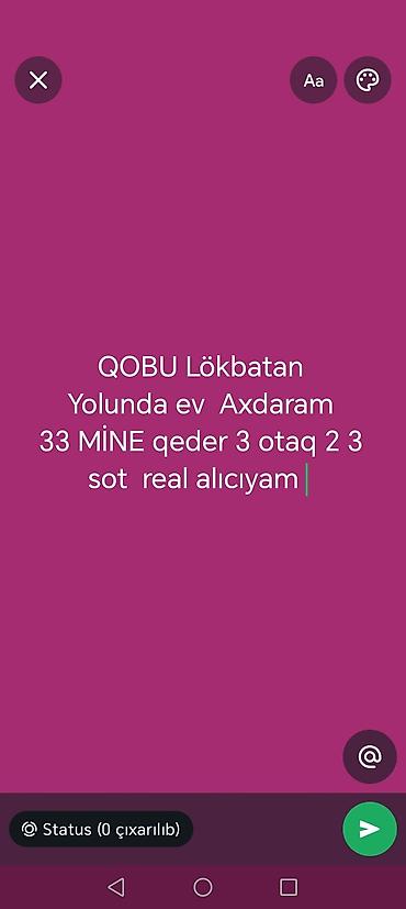 ucuz mənzillərin satışı: Alış sorğusu: Qobu–Lökbatan yolunda ev axtarılır. Büdcə 33 minə qədər — 1
