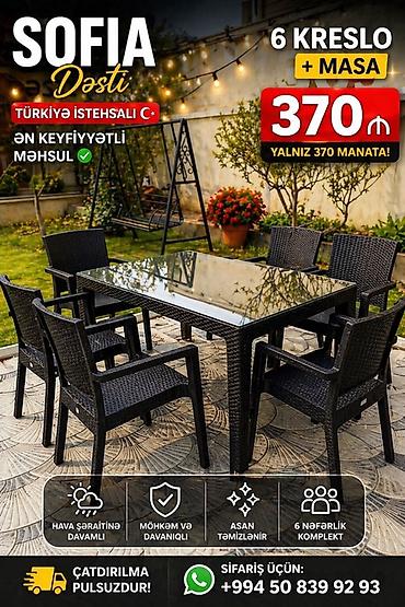 heyet evleri satilir: Sofia dəsti – Türkiyə istehsalı Komplekt: 6 kreslo + masa (6 nəfərlik) — 1
