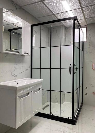 Hamam üçün kranlar: Qara aliminium profil və 6 mmlik şüşə ilə hazırlanmış modelimiz