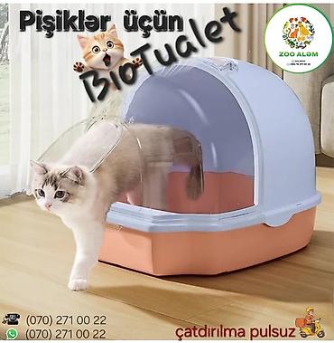 Pişiklər üçün qapalı BioTualet - Qapalı, şəffaf ön qapılı dizayn