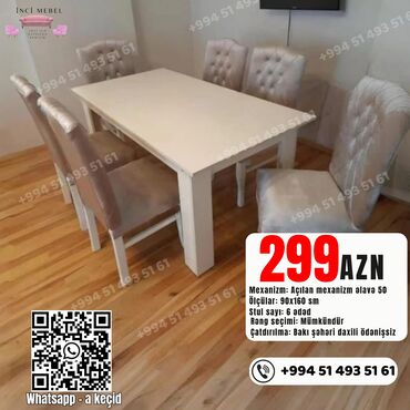 Masa və oturacaq dəstləri: Qonaq otağı üçün, Yeni, Açılmayan, Dördbucaq masa, 6 stul — 6