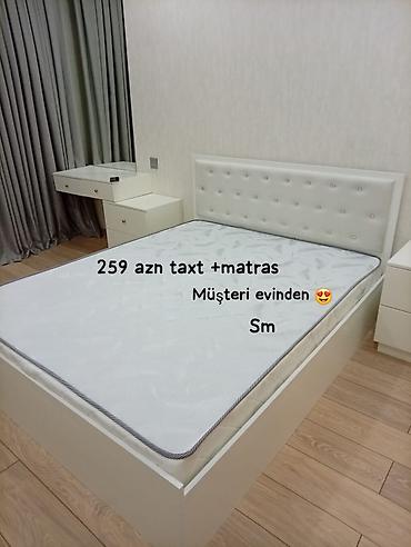Ev üçün mebel: Ağ rəngli, müasir dizaynlı taxt və matras dəsti. Yumşaq başlıq hissəsi — 1