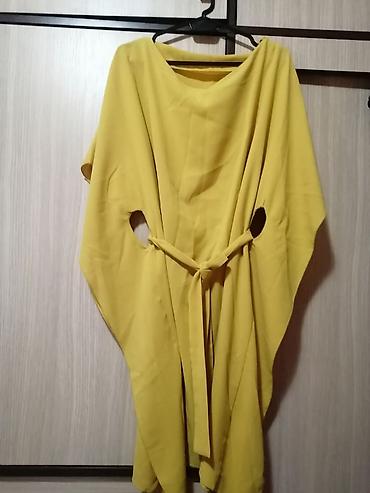 Tunike: Žuta tunika/kimono haljina sa pojasom - Model: široka, kaftan/kimono — 1