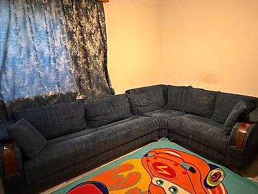 kunc divan metbex ucun: Künc divan dəsti – tünd mavi rəng, yumşaq parça üzlük - Forma — 2
