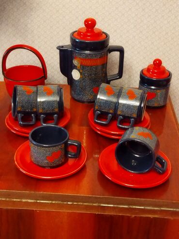 kofe stekanlari: Кофейный набор, цвет - Красный, Керамика, 6 персон