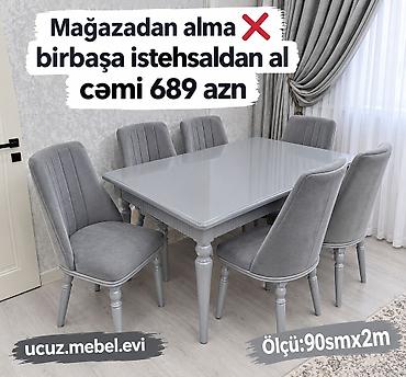 Yemək otağı dəsti – 1 masa + 6 stul - Rəng: boz (monoxrom dizayn) -