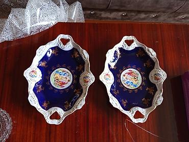 Digər dəstlər və servizlər: Məişət qabları dəsti 2ci əl - 2 ədəd dekorativ porselen oval boşqab — 1