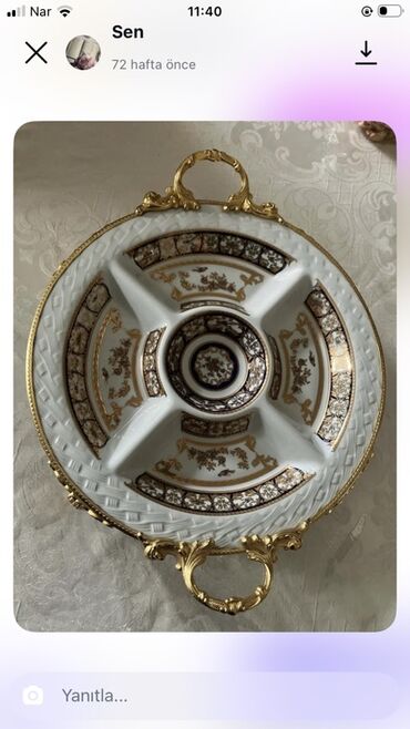 deko: Porcelan servis qabı – 5 bölməli, qızılı detallı - Material: yüksək