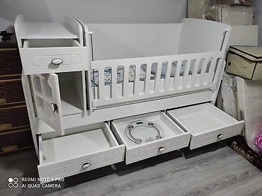 uşaq ucun carpayı mayatnik: Ağ rəngli uşaq beşiyi – çoxfunksiyalı model - Material: MDF/laminat — 1