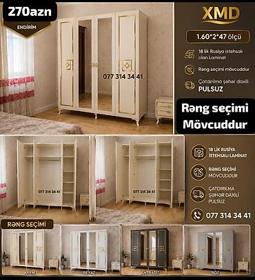 Yataq otağı üçün 4 qapılı şkaf - Ölçü: 1.60 × 2.00 × 0.47 m -