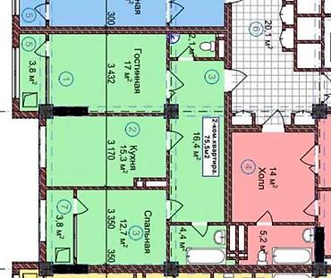 o store: 2 комнаты, 75 м², Манас-Ата мкр., Элитка, 9 этаж, ПСО (под самоотделку) — 4