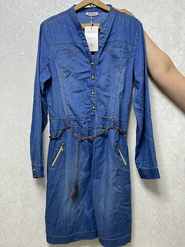 джинсы zara: Повседневное платье, Турция, Лето, Короткая модель, Джинс, Платье-рубашка, L (EU 40), XL (EU 42)