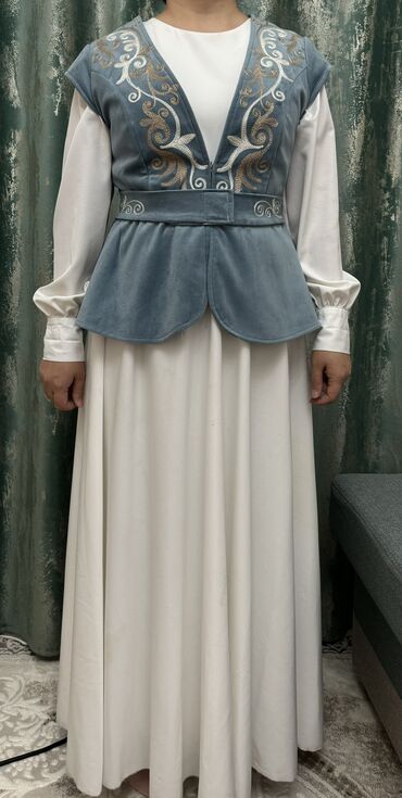 длинное джинсовое платье: Вечернее платье, Длинная модель, Атлас, С рукавами, S (EU 36)